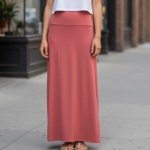 Aerie Jersey Stretch Maxi Fold over Skirt Sax XL Terracotta